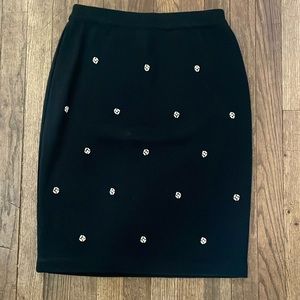 Ann Wi black sweater skirt with pearls vintage